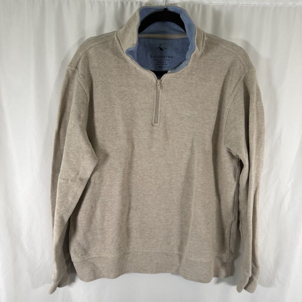 Tailorbyrd Sweater Men's Medium Ivory 1/4 Zip Long Sleeve Turtleneck 100% Cotton